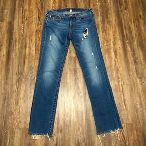 True Religion Jeans Women's 30 Slim Straight W/Flap Bumm Wild & Free Wash Denim